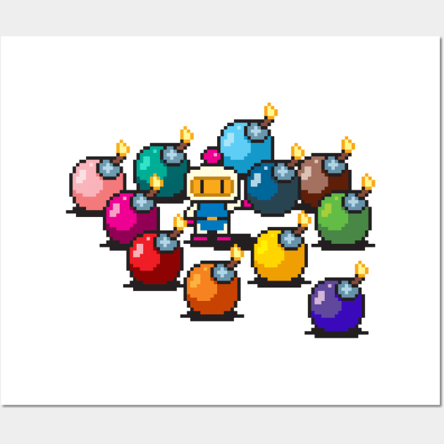 Bomberman rainbow bombs pixel art Wall Art by PXLFLX